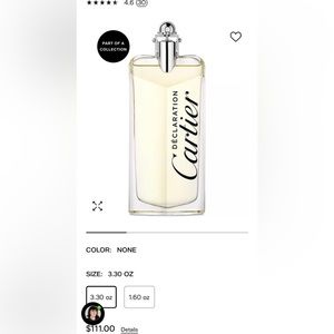 DECLARATION CARTIER 3.3 OZ  EAU DE TOILETTE SPRAY (NEW WITHOUT BOX)